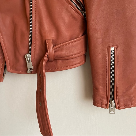 All Saints Red Leather Size XS Biker Jacket NEW - Picture 7 of 14